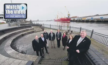  ??  ?? Councillor John Kelly with council officers showing a delegation from the Tall Ships Races on the River Wear.