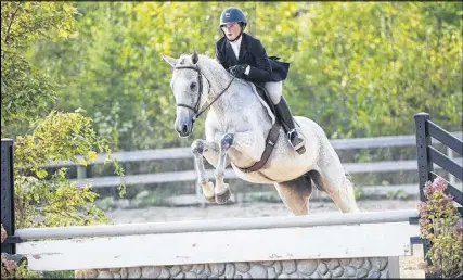  ?? SHOEBRIDGE PHOTOGRAPH­Y ?? Izzy Harrington and Iboogie – barn name, Zander – clear a fence during competitio­n earlier this year.