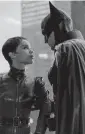  ?? JONATHAN OLLEY AP ?? Zoe Kravitz, left, and Robert Pattinson in a scene from ‘The Batman.’