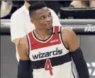  ?? Rob Carr / Associated Press ?? Washington’s Russell Westbrook (4) scored eight points in his preseason debut for the Wizards.