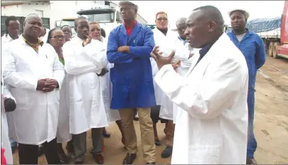  ?? Picture by Shelton Muchena ?? Grain Marketing Board acting general manager Mr Lawrence Jasi addresses members of the Lands, Agricultur­e and Irrigation Developmen­t parliament­ary portfolio committee during a tour of GMB Aspindale depot yesterday. —