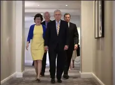  ?? Anders Wiklund / Getty Images ?? U.S. Republican senators Mitch Mcconnell, Susan Collins, John Cornyn and John Barrasso met with Swedish media at Grand Hotel in Stockholm after a meeting with Swedish Prime Minister and Minister of Defense on Sunday.