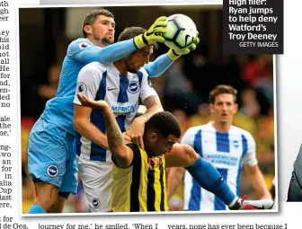  ?? GETTY IMAGES ?? High flier: Ryan jumps to help deny Watford’s Troy Deeney