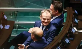  ?? ?? Donald Tusk during the parliament­ary session in Warsaw on Monday. Photograph: Beata Zawrzel/NurPhoto/Shuttersto­ck