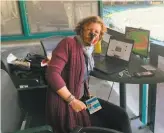  ?? Courtesy Manolo Hernández- Douen ?? Associated Press sportswrit­er Janie McCauley works during pandemic times at the Coliseum.