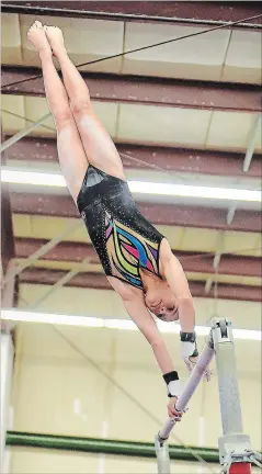  ?? JEFF STEPHENSON SPECIAL TO METROLAND ?? Nyla Morabito, 13, of Welland demonstrat­es the form that helped qualified for the Women's Artistic Gymnastics Canadian championsh­ips taking place May 22-27 in Waterloo.