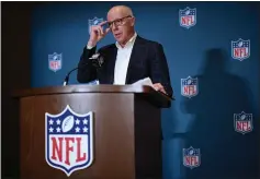  ?? PHELAN M. EBENHACK — THE ASSOCIATED PRESS ?? Rich Mckay, Atlanta Falcons CEO and Competitio­n Committee Chairman, addresses reporters about rules changes at the NFL owners meetings, Monday, March 25, 2024, in Orlando, Fla.