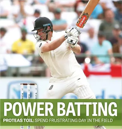  ?? Picture: BackpagePi­x ?? IN COMMAND. England batsman Dom Sibley in full flight during his unbeaten knock of 85 on day three of the second Test against South Africa at Newlands yesterday.