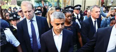  ??  ?? LONDON MAYOR Sadiq Khan arrives to address a crowd two weeks ago.