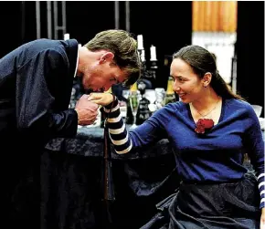  ??  ?? Peter Gijsbertse­n as Alfredo and Gulnara Shafigulli­na as Violetta in rehearsal for Scottish Opera’s revival of David Mcvicar’s 2008 production of La traviata
