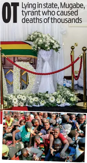  ??  ?? Crush: Stadium crowds jostle to see Mugabe’s body in Harare