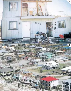  ??  ?? (1) Una joven sale de su hogar, hecho pedazos, mientras comenzaba a valorar la destrucció­n. (2) Mexico Beach, destruido.