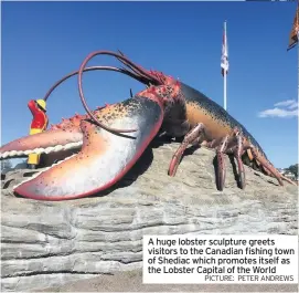  ?? PICTURE: PETER ANDREWS ?? A huge lobster sculpture greets visitors to the Canadian fishing town of Shediac which promotes itself as the Lobster Capital of the World