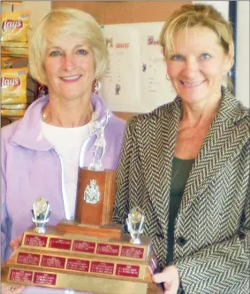  ?? ?? The late Kate Kimberley, left, with her good friend and tennis buddy Janice Taylor after winning a Kamloops tournament. The Penticton Tennis Club hosts a tournament in her honour each year.