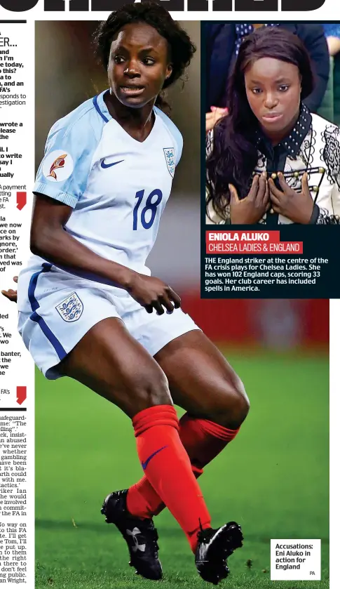  ?? PA ?? Accusation­s: Eni Aluko in action for England