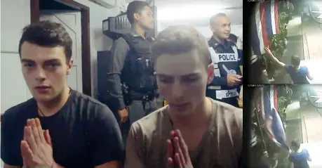  ??  ?? Pentiti Il video di Ian Gerstgrass­er (18 anni, a sinistra) e Tobias Gamper (20) nella stazione della polizia nella città di Krabi