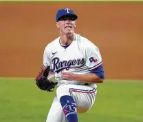  ?? Tony Gutierrez / Associated Press ?? Kolby Allard’s inability to cover first base cost the Rangers two runs in Monday’s 7-3 loss to the Tigers. But the starting pitcher wasn’t alone among his Texas teammates with sloppy defense.