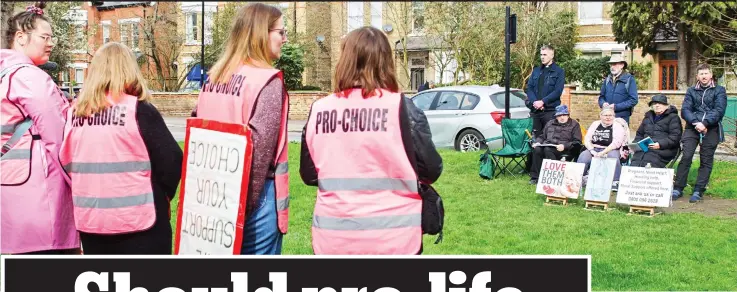  ??  ?? Face to face: Pro-Life and pro-Choice groups in Ealing