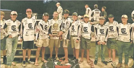  ??  ?? (Top) The GLHS fishing team won the NWGHSAA school points cup for the 2018 season. (Left) Will Smith and Colby Chapman won Anglers of the Year, while (right) Wiley Heming and Lakin Melton won first place and $1,000 each at the NWGHSAA Classic, the...