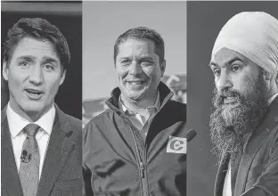  ?? POSTMEDIA PHOTO ?? Justin Trudeau, Andrew Scheer and Jagmeet Singh.