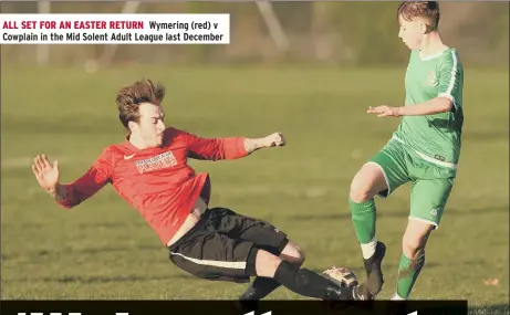  ??  ?? ALL SET FOR AN EASTER RETURN Wymering (red) v Cowplain in the Mid Solent Adult League last December