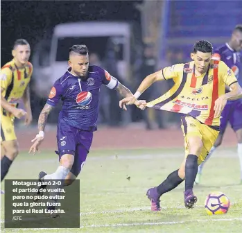  ?? /EFE ?? Motagua ganó 2-0 el partido de vuelta, pero no pudo evitar que la gloria fuera para el Real España.