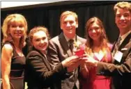  ?? SUBMITTED PHOTO ?? Pictured, from left to right, are: Donna Marie De Carolis, Ph.D., founding Dean of Charles D. Close School of Entreprene­urship at Drexel University; and Bishop Shanahan High School students from the winning team Faith Busanic, Michael Skros, Hailey...