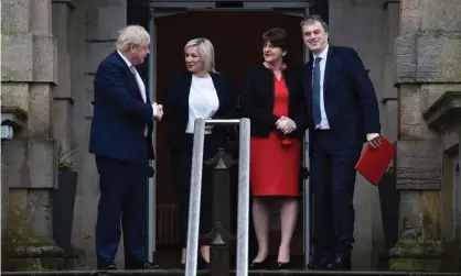  ?? Photograph: Charles McQuillan/Getty Images ?? ‘What has been agreed so far contains the bare minimum for the journey ahead.’ Boris Johnson, Sinn Féin’s Michelle O’Neill, Arlene Foster of the DUP and Northern Ireland secretary Julian Smith at Stormont.