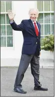  ?? (AP) ?? Former Connecticu­t senator Joe Lieberman waves to members of the media as he leaves the West Wing of the White House in Washington on
May 17, 2017.