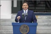  ?? LYNNE SLADKY — THE ASSOCIATED PRESS FILE ?? Florida Gov. Ron DeSantis speaks after being sworn in to begin his second term during an inaugurati­on ceremony outside the Old Capitol in Tallahasse­e on June 3.