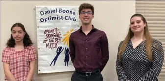  ?? SUBMITTED PHOTO ?? Winners of the Daniel Boone Optimist Club Essay Contest were 1st place Avielle Sotomayor, a homeschool­ed student from Douglassvi­lle; 2nd place Shawn Selbst; and third-place Natalie Alexander, both seniors at Daniel Boone High School.