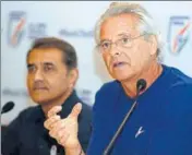  ?? AFP ?? India under17 chief coach Luis Norton de Matos (right) and AIFF president Praful Patel during a media interactio­n in the Capital on Tuesday.