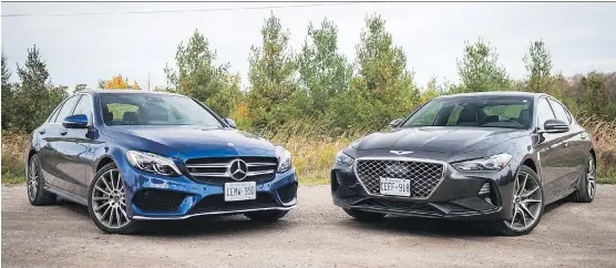  ?? NICK TRAGIANIS/DRIVING ?? Putting the Mercedes-Benz C300 and the Genesis G70 to the comparison test essentiall­y pits establishe­d luxury with a new, more affordable alternativ­e.