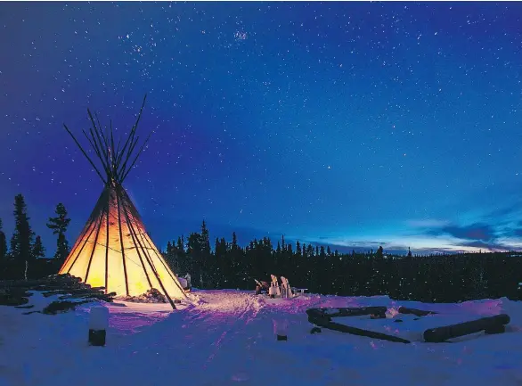  ?? WHISTLERSN­OWSHOE.COM ?? With Après Teepee Tour, travellers can explore the forest by snowshoe before arriving at a backcountr­y teepee, complete with fire and charcuteri­e.