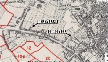  ??  ?? The location of the extinct Reilly’s Lane. (Griffith’s Valuation of Ireland Index Extracts)