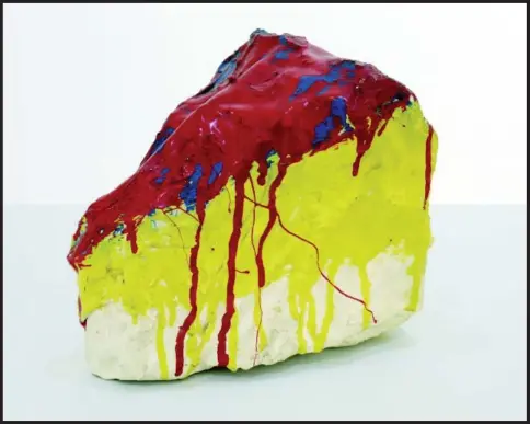  ??  ?? Sturtevant, Oldenburg store object, Slice of Cherry cake, 1967, Chickenwir­e, cloth, plaster, enamel, 17 x 13 x 15 cm.