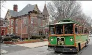  ?? DIGITAL FIRST MEDIA FILE PHOTO ?? The Pottstown Trolley, shown here leaving The Elks Club during previous year’s tours, will shuttle visitors among 21 locations during this year’s Historic Holiday House Tour Dec. 9.