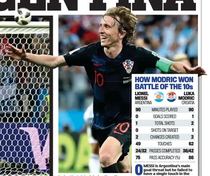  ??  ?? Luka that: Modric is all smiles after firing home the second goal for Croatia last night