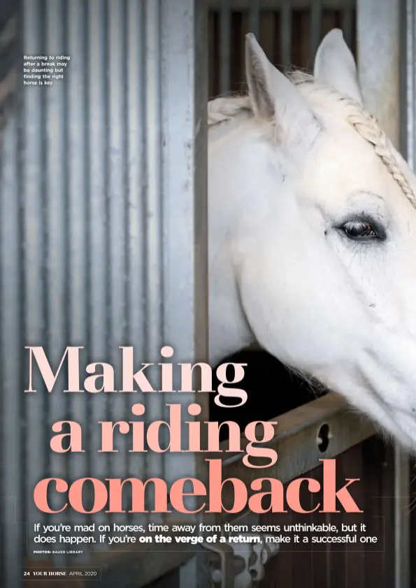  ??  ?? Returning to riding after a break may be daunting but finding the right horse is key