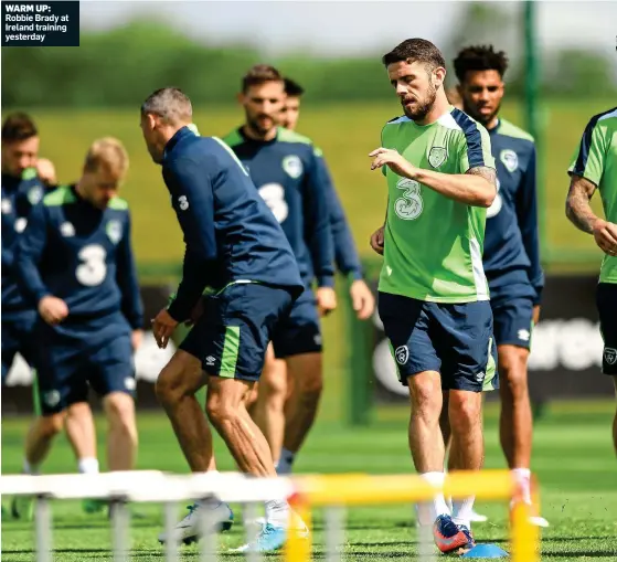  ??  ?? WARM UP: Robbie Brady at Ireland training yesterday