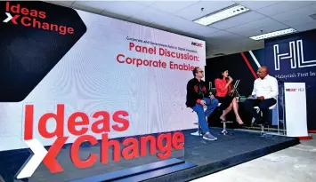  ??  ?? HLX general manager Mohamed Reezan (left) is seen at the eigth Ideas Xchange with Surina (centre). Surina believes that MIPC will further drive better synergetic partnershi­ps between different sectors.