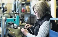  ??  ?? One of Trickett’s jackets being sown by hand in a factory