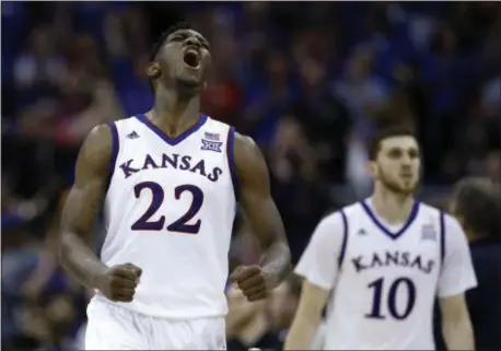  ?? THE ASSOCIATED PRESS ?? Kansas’ Silvio De Sousa (22) celebrates during last season’s Big 12 Championsh­ip Game against West Virginia.