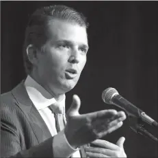  ?? Darron Cummings/AP ?? Meeting: Donald Trump Jr. speaks in Indianapol­is. President Donald Trump’s eldest son acknowledg­ed on Monday, that he met a Russian lawyer during the 2016 presidenti­al campaign to hear informatio­n about his father’s Democratic opponent, Hillary Clinton.