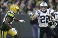  ?? JEFFREY PHELPS - THE ASSOCIATED PRESS ?? FILE - In this Nov. 10, 2019, file photo, Carolina Panthers’ Christian McCaffrey (22) runs during the first half of an NFL football game against the Green Bay Packers in Green Bay, Wis. McCaffrey is on a record pace even as his team struggles, putting him in high on the list of AP MVP candidates.