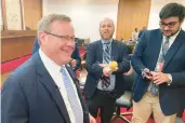  ?? GARY D. ROBERTSON/AP ?? North Carolina House Speaker Tim Moore, R-Cleveland, speaks to reporters on Sept. 12 about delays in the state budget attributed to a standoff over gambling expansion.