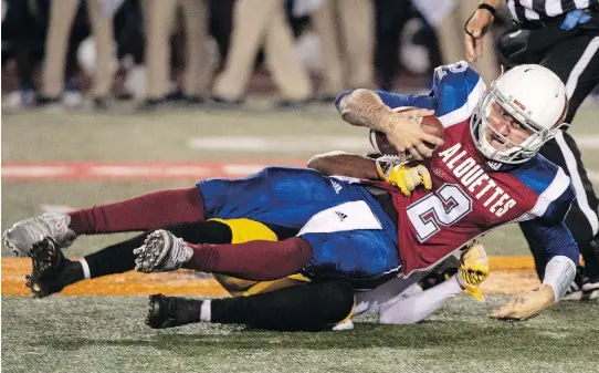  ?? PAUL CHIASSON/THE CANADIAN PRESS ?? Alouettes quarterbac­k Johnny Manziel missed his second straight day of practice on Wednesday and is unlikely to face the Eskimos on Saturday.