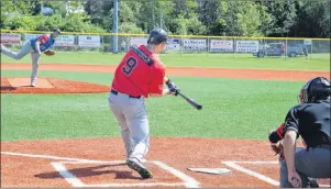  ?? CHRISTIAN ROACH/CAPE BRETON POST ?? Jonny MacLeod of the Sydney Sooners swings at a pitch thrown by Brett McGinnis of the Halifax Pelham Molson Canadians on Saturday at the Susan McEachern Memorial Ball Field. The Sooners won two out of three games.