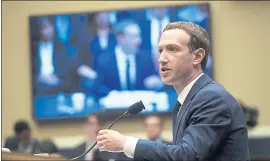  ?? SAUL LOEBSAUL – GETTY IMAGES ?? Facebook CEO Mark Zuckerberg testifies at a U.S. House committee hearing in April. An analysis finds that Facebook is the tech company most mentioned by Congress in the past 10 years.