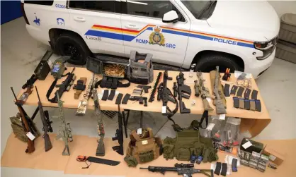  ?? ?? Alberta RCMP made arrests in alleged plot to kill police officers and civilians in Coutts, Canada. Photograph: RCMP